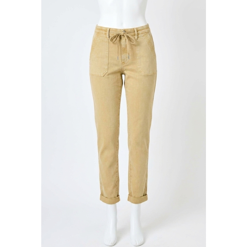 NEW JUDY BLUE high waist garment dyed cuffed joggers in khaki